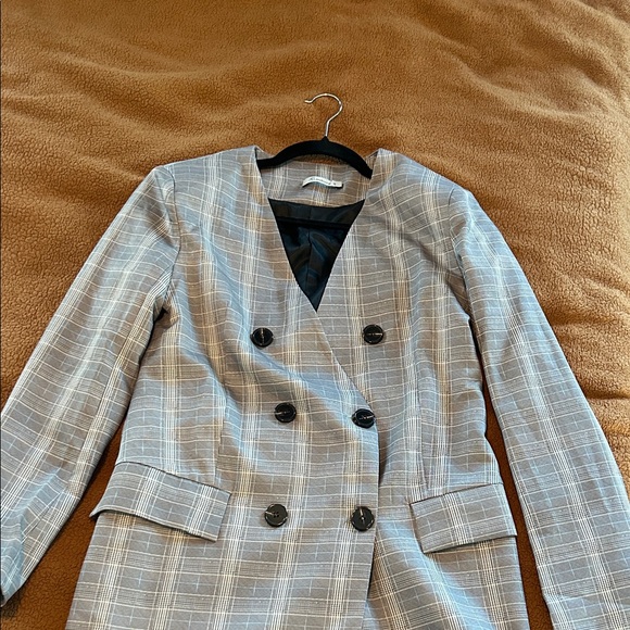 Gray Plaid Double-Breasted Blazer Dress - Picture 6 of 11